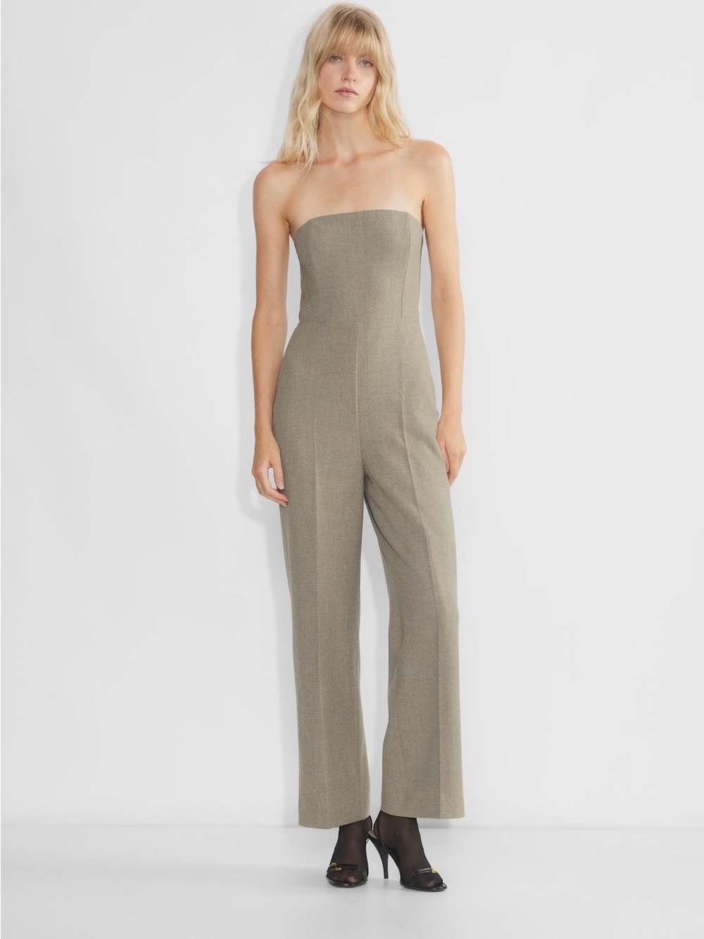Aritzia Strapless Tailored Jumpsuit in Olive Green